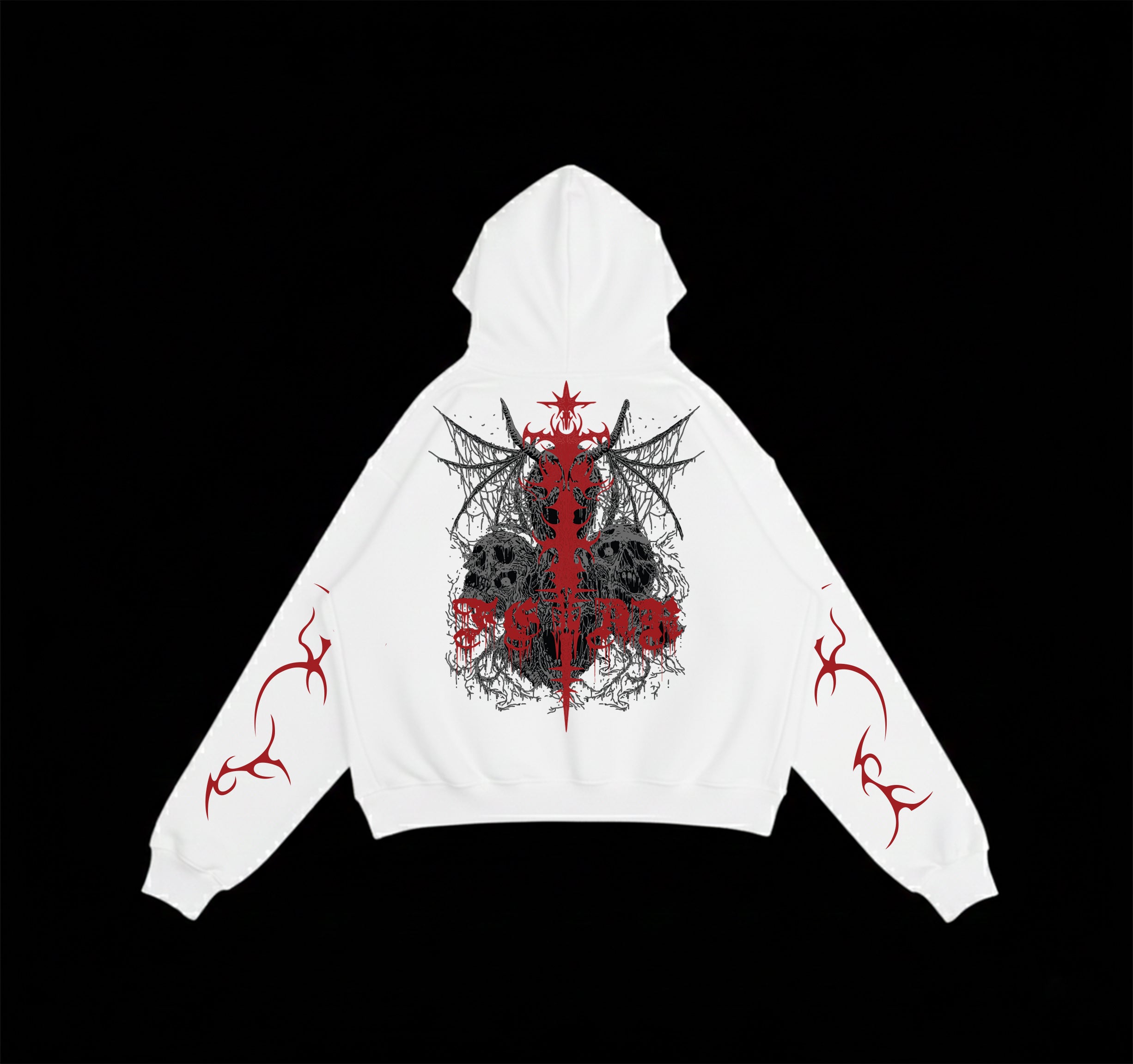 FEAR: Crimson Rite Oversized Hoodie – White Gothic Streetwear