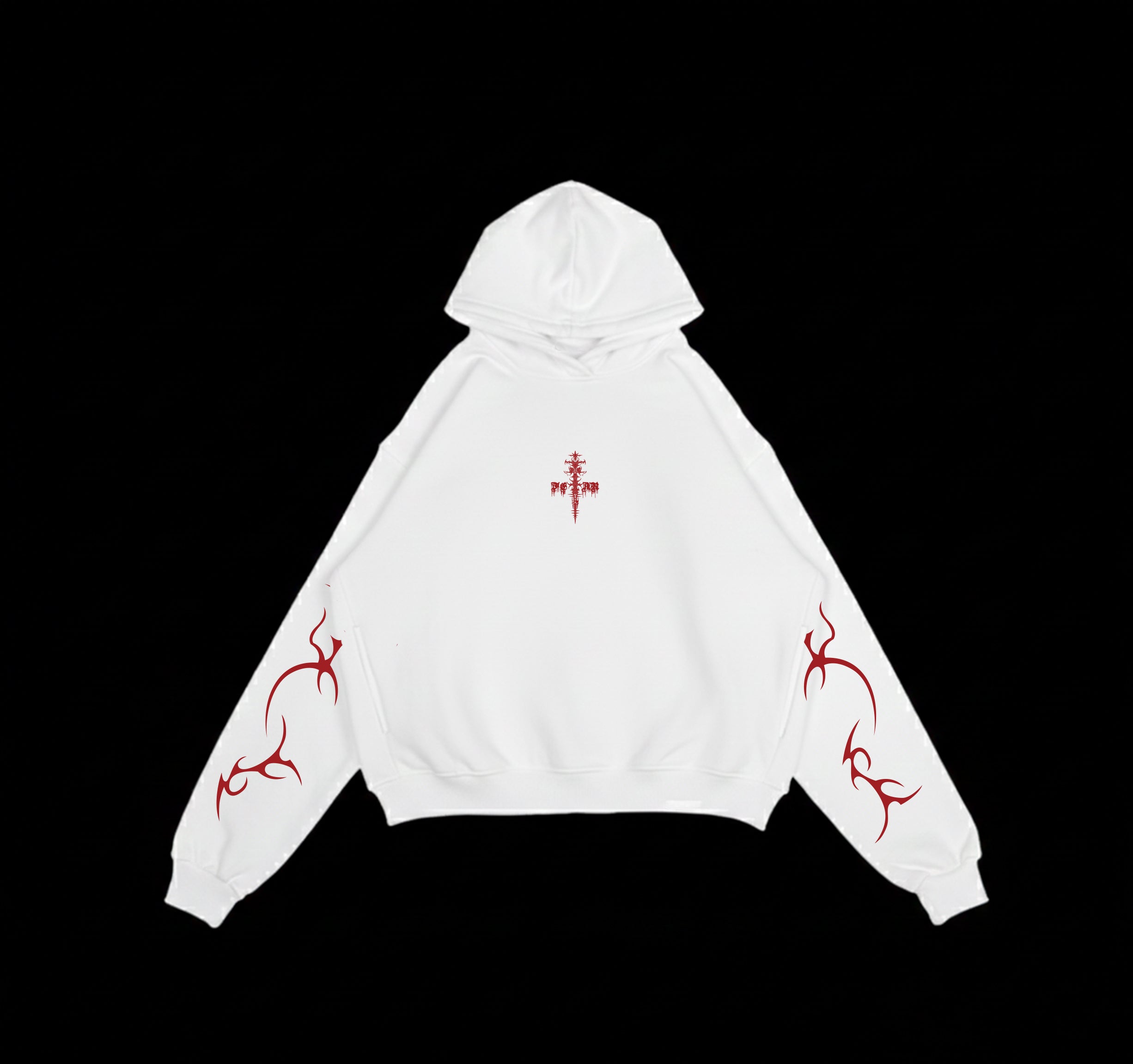 FEAR: Crimson Rite Oversized Hoodie – White Gothic Streetwear